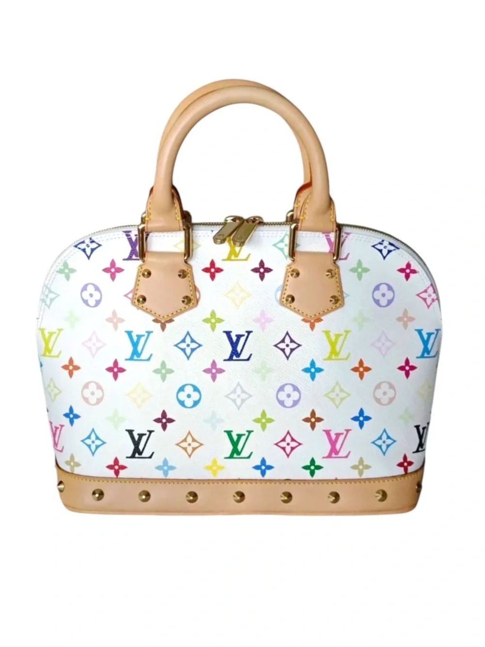 Auth Louis Vuitton Alma white Multicolor Bag Monogram Satchel Murakami Like New - Picture 2 of 10